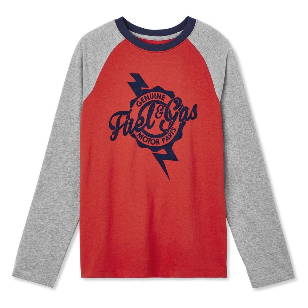 Boys Long Sleeve T-Shirt Raglan Sleeve - Retro Inspired - Orange, Grey, & Navy